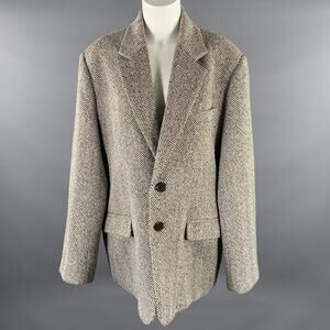 SAINTART Size S Tan Black Polyester Blend Herringbone Notch Lapel Coat